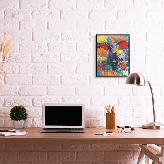 Stupell Industries Abstract Flower Field Orange Blue Yellow in Black Frame Wall Art